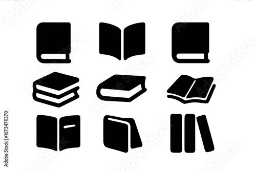Vector illustration of various book designs in black and white