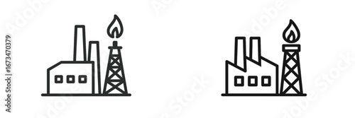 Industrial facility featuring oil rigs and smokestacks in flat design