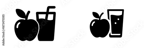 Icons representing fresh apple juice and whole apples in vector style