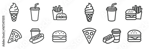 Fast food vector illustrations featuring various popular items