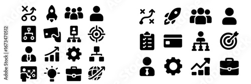 Vector illustration of business and technology icons in black