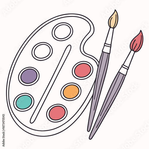 palette with brushes and paints