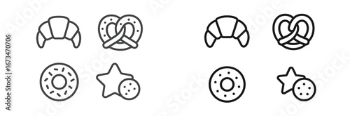 Various baked goods in minimalist vector design for culinary projects
