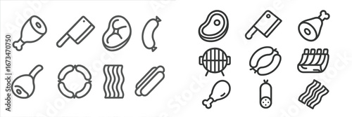 Variety of meat and barbecue elements in vector style illustration