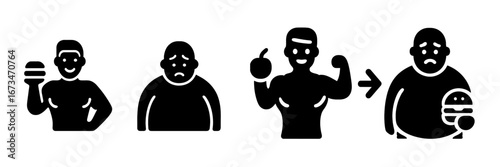 Transformation journey of fitness and health depicted in vector art