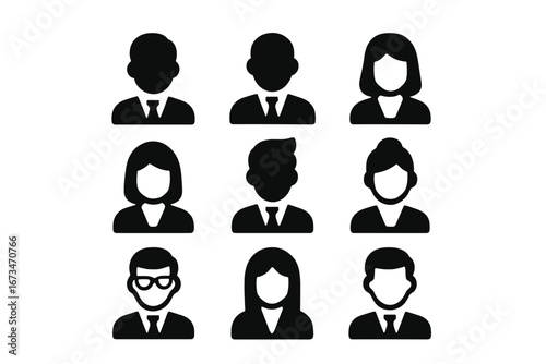 Silhouettes of business professionals in various poses and styles