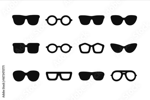 Stylish collection of various sunglasses designs in flat vector style