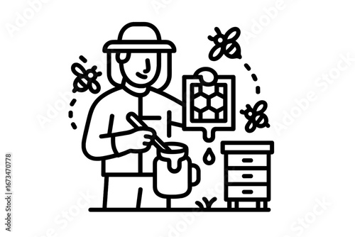 Beekeeper extracting honey from the hive in sunny garden