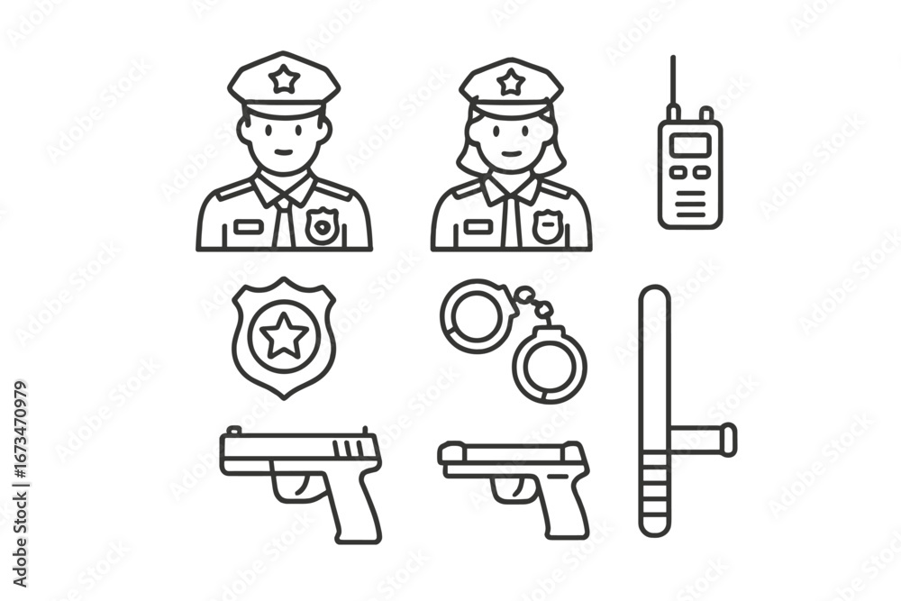 Fototapeta premium Vector illustration of police officers and law enforcement tools