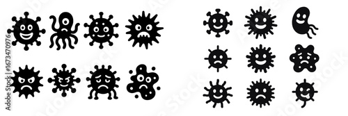 Playful vector illustration of various cartoon microbes and viruses
