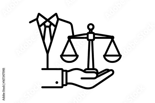 Hand holding scales of justice in a legal illustration design