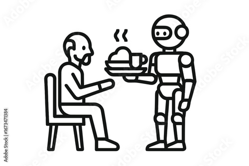 Robot serves food to a customer in a modern dining setting