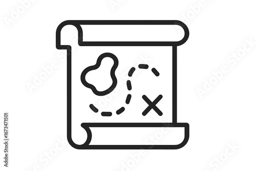 Treasure map illustration with marked route and location