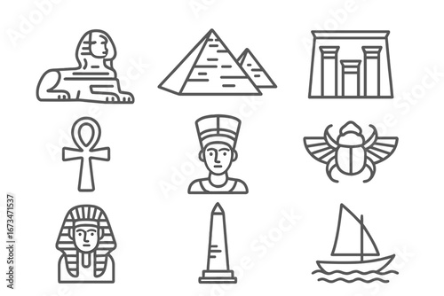Ancient Egypt vector art with famous symbols and monuments