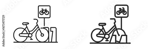 Bicycle parking area illustration showing bike racks and signage