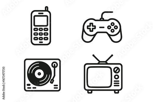 Classic tech icons: mobile phone and game controller