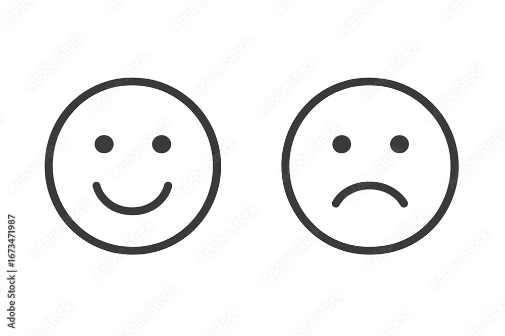 Fototapeta premium Emotions represented by simple smiley and frown faces in vector style