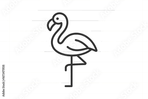 Stylized flamingo vector illustration in simple line art design