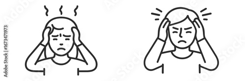 Stress and headache illustration showing two expressions of discomfort