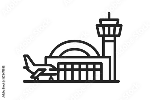 Vector illustration of an airport with control tower and airplane