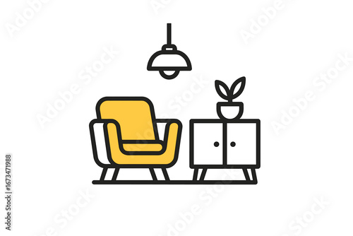 Modern living room vector illustration with yellow armchair and decor