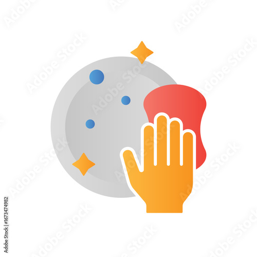 Dish Washing Clean Flat Color Icon: Kitchen and Chore