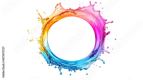 colorful liquid splash forming a circular shape isolated on white or transparent background 
