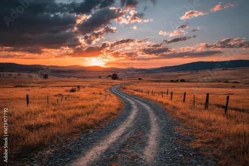 Sunset over a rural road