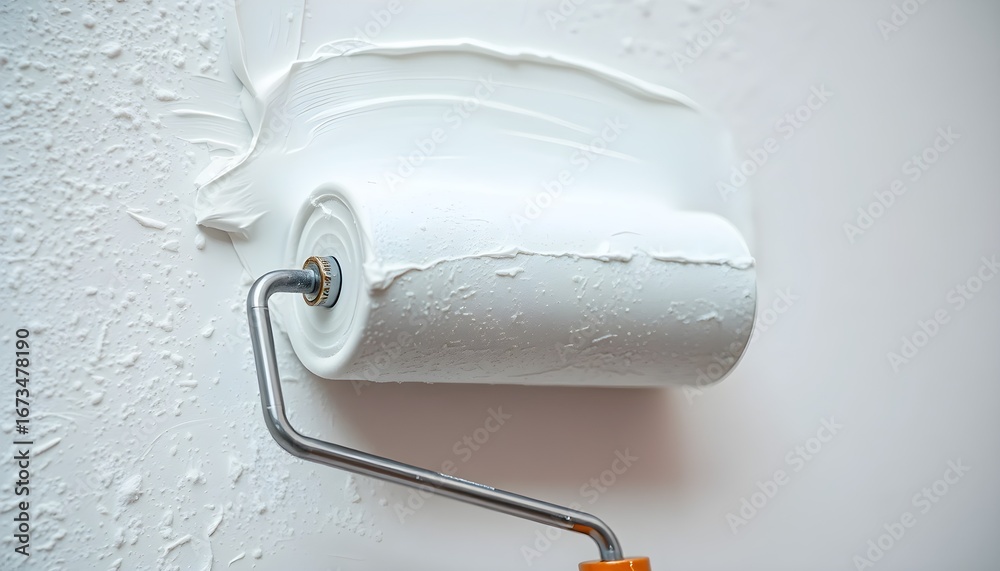 Obraz premium Close-up of white paint applied to a textured wall surface.