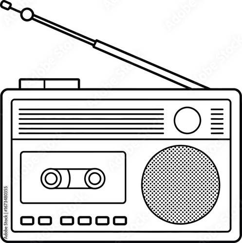  Retro Cassette Player Radio with Antenna Outline