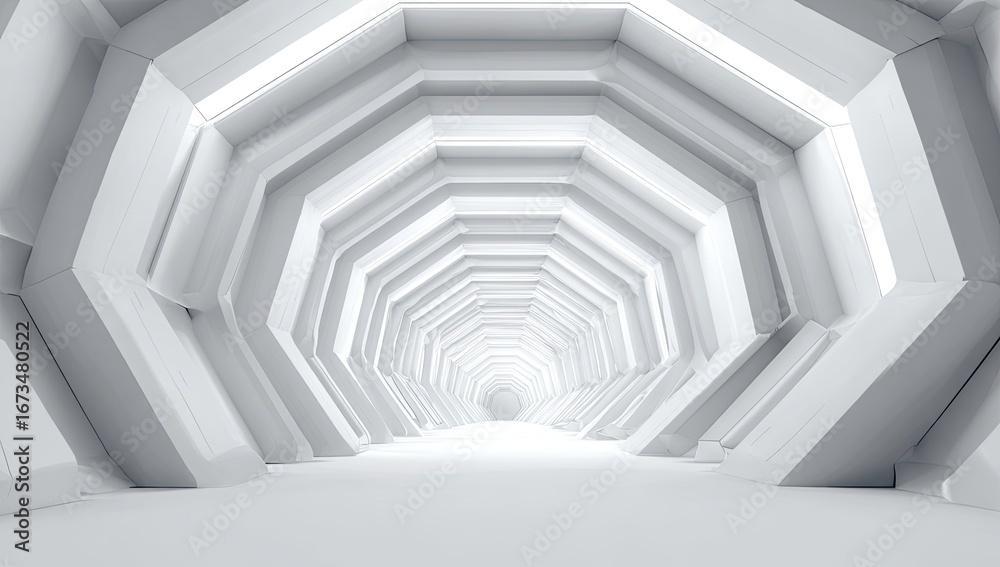 Obraz premium White hexagonal tunnel perspective