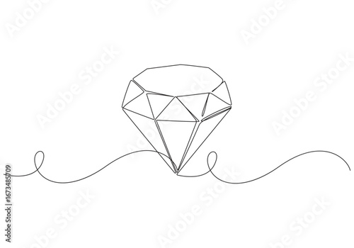 
Continuous one line drawing of diamond. One line drawing illustration of diamond jewelry. Beauty and fashion concept single line,