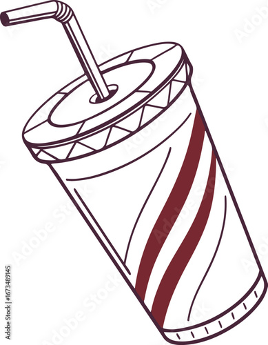 Hand-drawn Disposable Soft Drink Cup with Straw and Decorative Design Illustration