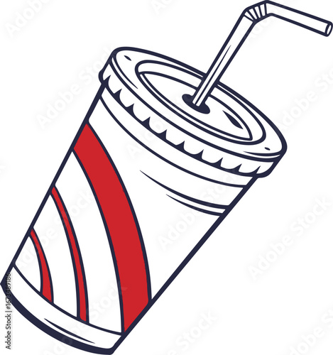 Disposable Soft Drink Cup with Straw Illustration