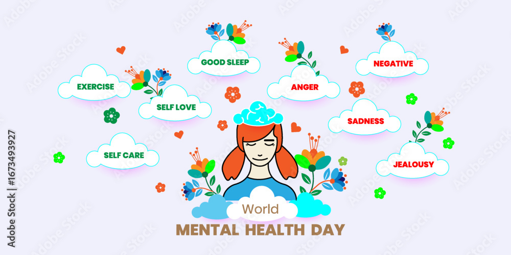 Naklejka premium World Mental Health Day design. Mental health awareness month, National mental health awareness week. for poster, banner, print, background. vector illustration