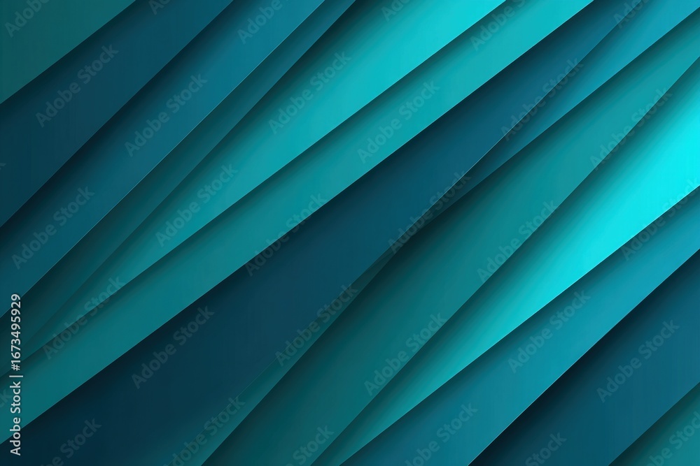 Fototapeta premium Dynamic overlapping gradient stripes in teal blue tones, modern diagonal pattern for contemporary design projects, website background element, corporate presentation visual, branding identity applicat