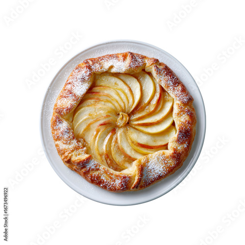 Delicious Apple Galette on White Plate, Overhead Shot