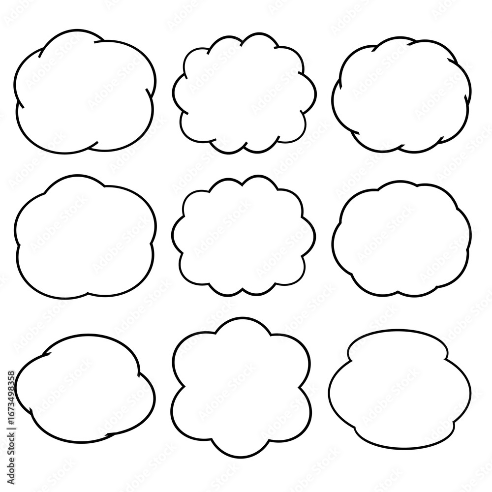 Obraz premium Hand-drawn Cloud-shaped Speech Bubble Icon Set Line Art Illustration