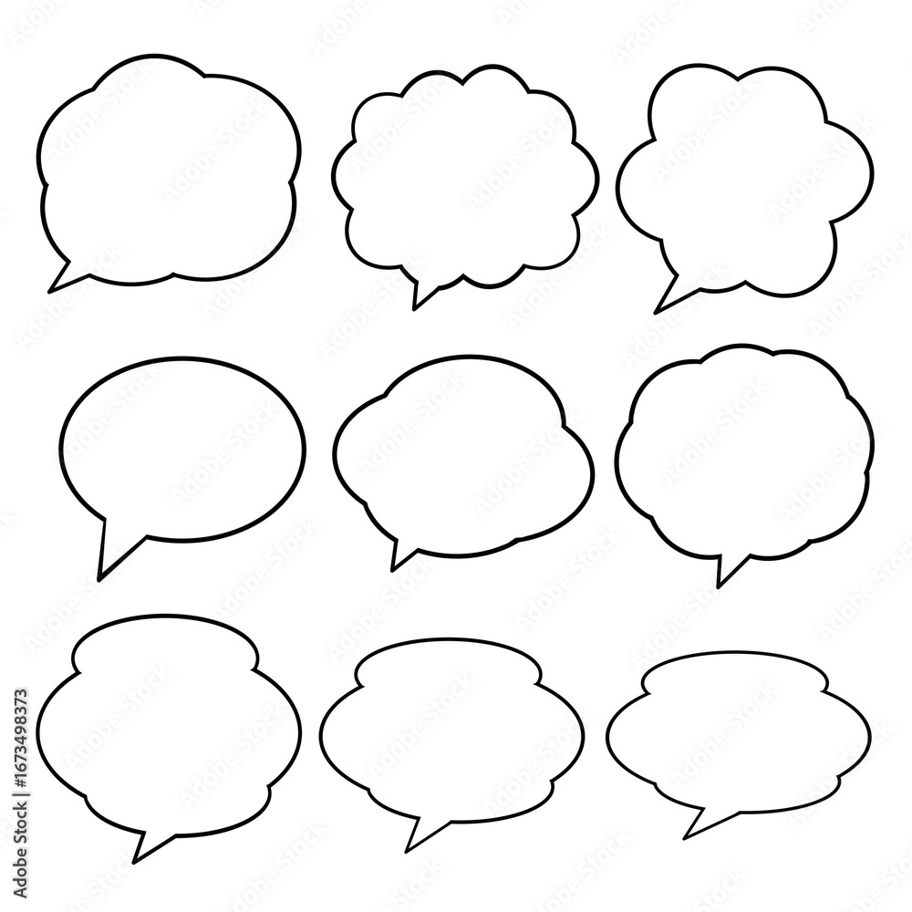 Obraz premium Hand-drawn Cloud-shaped Speech Bubble Icon Set Line Art Illustration