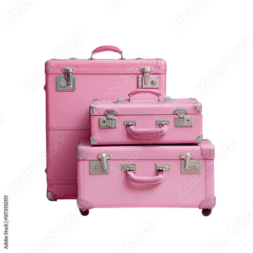 Travel essentials stylish pink luggage set home product photography studio minimalist design