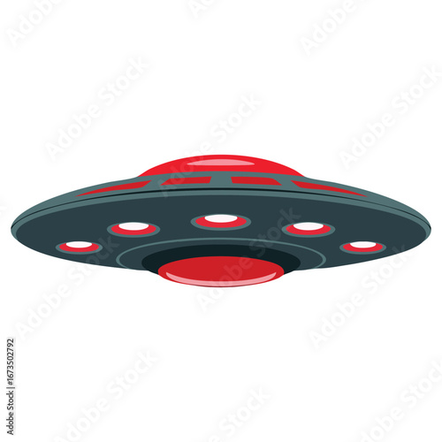 Flat spaceship UFO object isolated on white background. Vector illustration for banners, infographics, labels, and space designs.