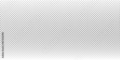 Dotted halftone gradient texture. Fading polka dot background. Repeated dots gradation pattern background. Black vanishing comic pop art overlay backdrop. Halftone raster effect wallpaper. Vector