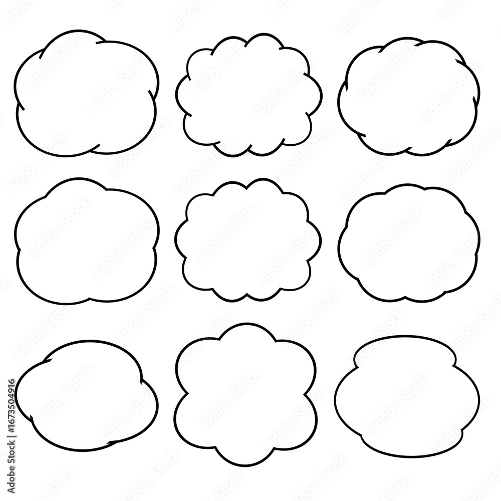 Fototapeta premium White-filled Cloud-shaped Speech Bubble Icon Set Hand-drawn Illustration