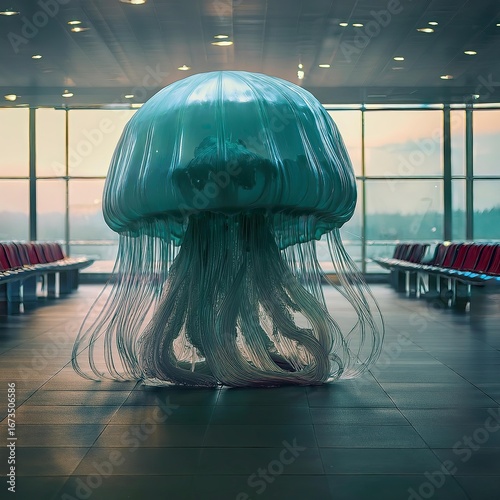 giant jellyfish in city surreal alien creature