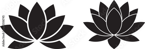 Two black lotus flower silhouettes with delicate petal details isolated on white background