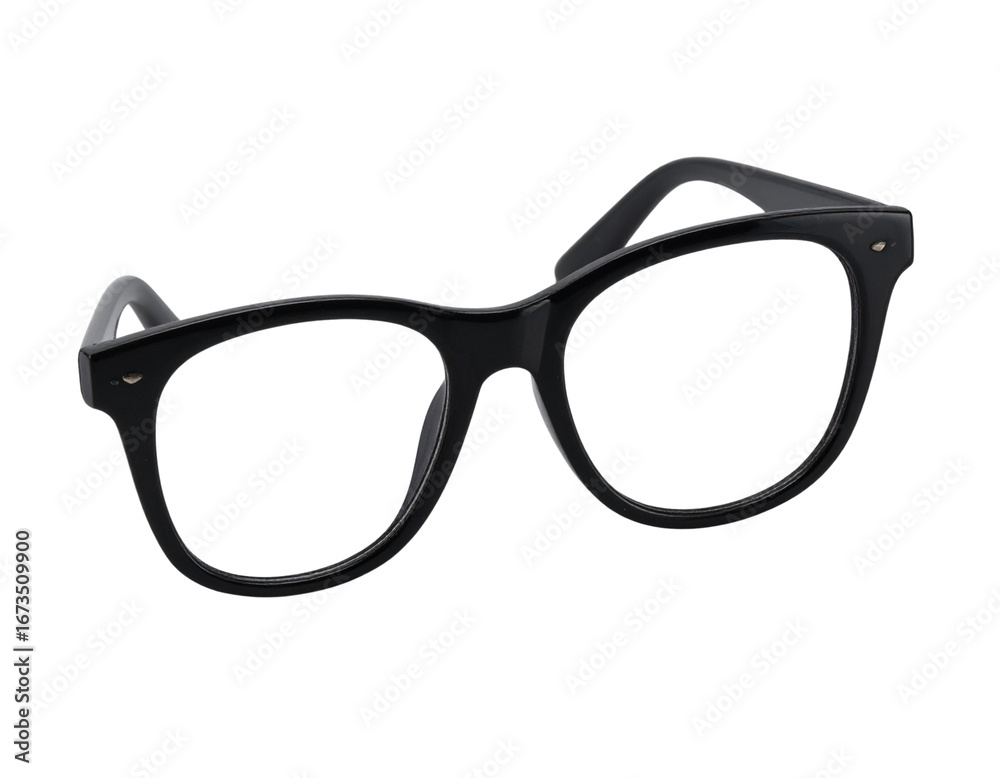 Fototapeta premium Black Eyeglasses in Side Profile with Folded Arms, Minimalist Style, Isolated Transparent Background PNG