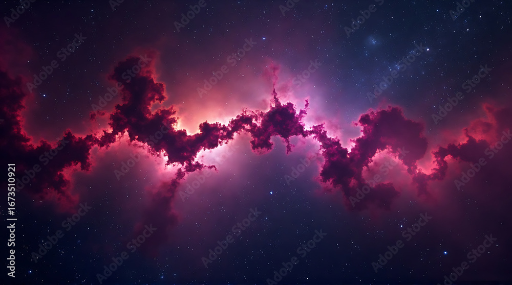Fototapeta premium Cosmic symphony of celestial clouds, vivid pink nebula in the starry space
