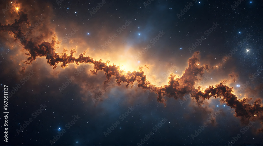 Naklejka premium A vibrant celestial river of cosmic dust and gas illuminates the darkness