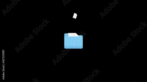 Documents are extracted from the folder and transferred to the recipient. Document flow animation. Visualization of document theft or unauthorized extraction
