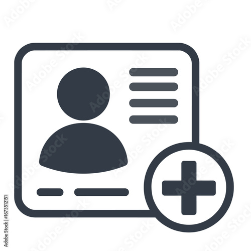 Profile card displays user information with add button, symbolizing new contact or connection in clean and modern style.